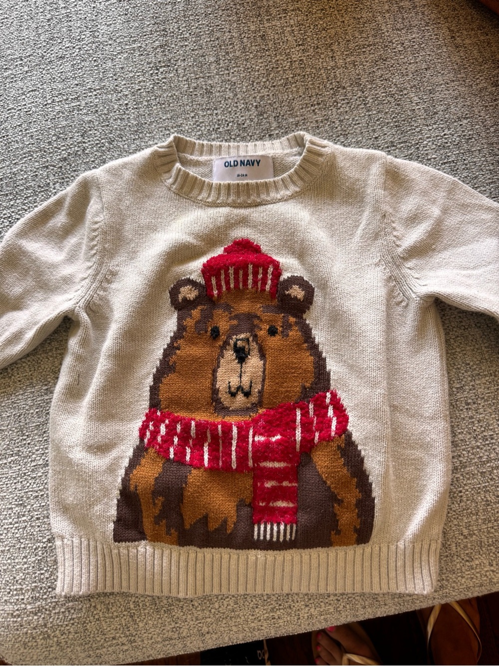 Old Navy Cream Kids Sweater with Red Bear Graphic